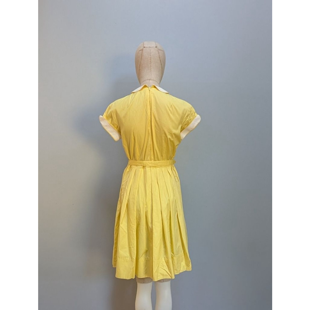 Jones Vintage Yellow & White Collared Short Sleeve Dress - Size 8 (Vintage) - Picture 4 of 9